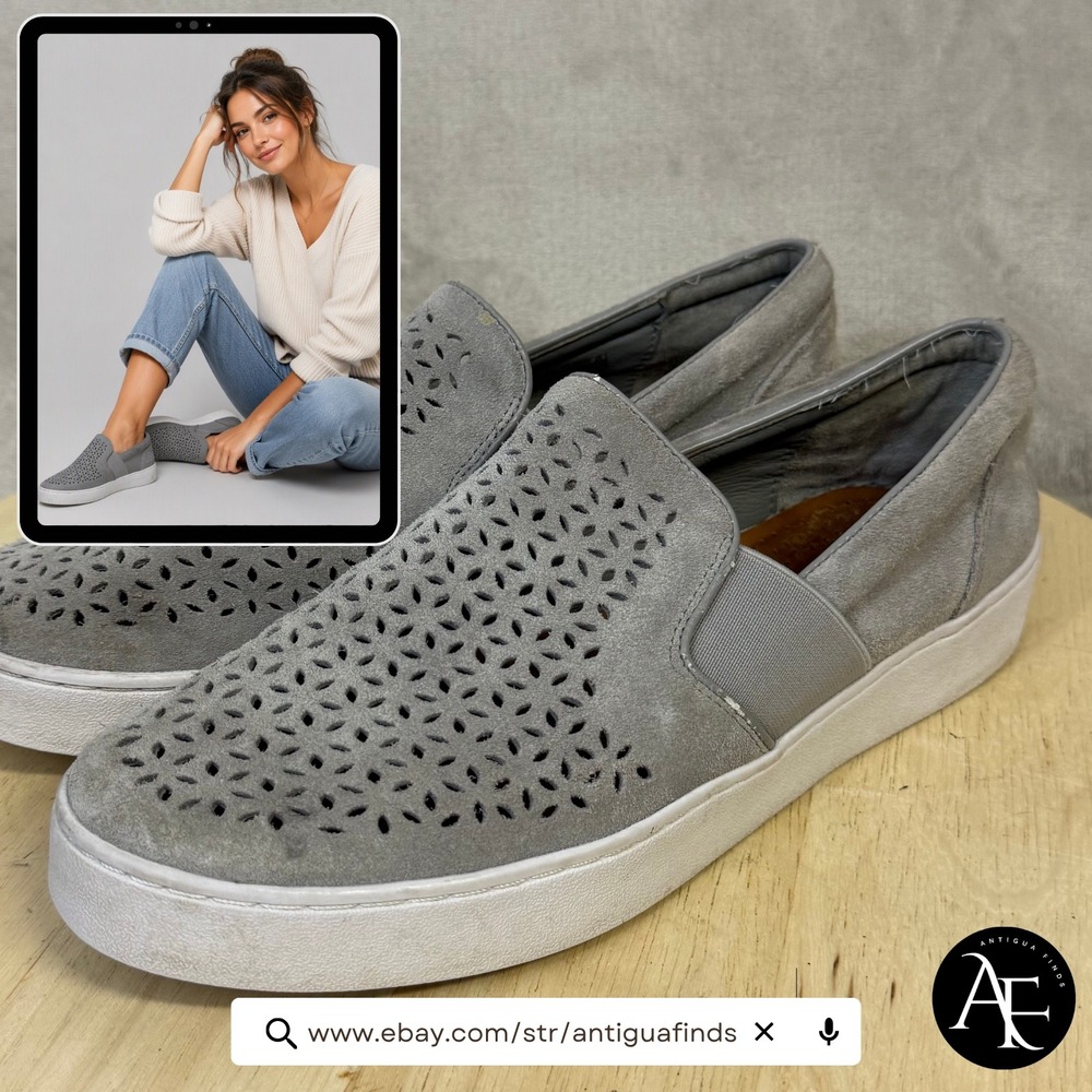 Vionic Kani Grey Suede Perforated Slip On Sneakers Womens 9 TVW5352